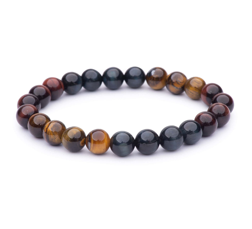 Mixed Blue Red and Gold Tiger Eye Stretch Bead Bracelet