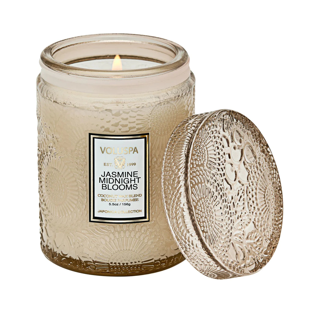 Jasmine Midnight Blooms Small Embossed Glass Candle
