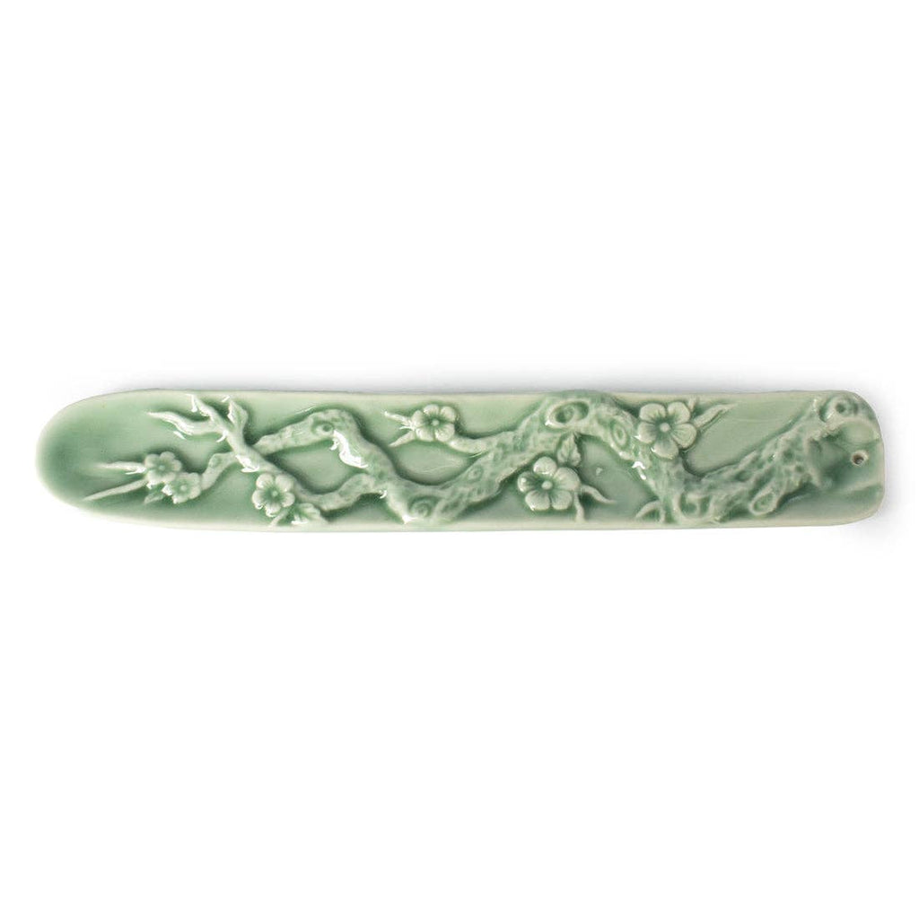 Celadon Green Cherry Blossom Ceramic Incense Stick Holder