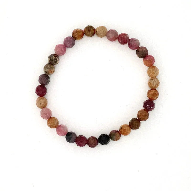 Multi colored natural faceted tourmaline stretch beadbracelet