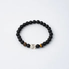 Scorpio Stretch Bead Bracelet with Scorpio Made with Black Agate and Tiger Eye