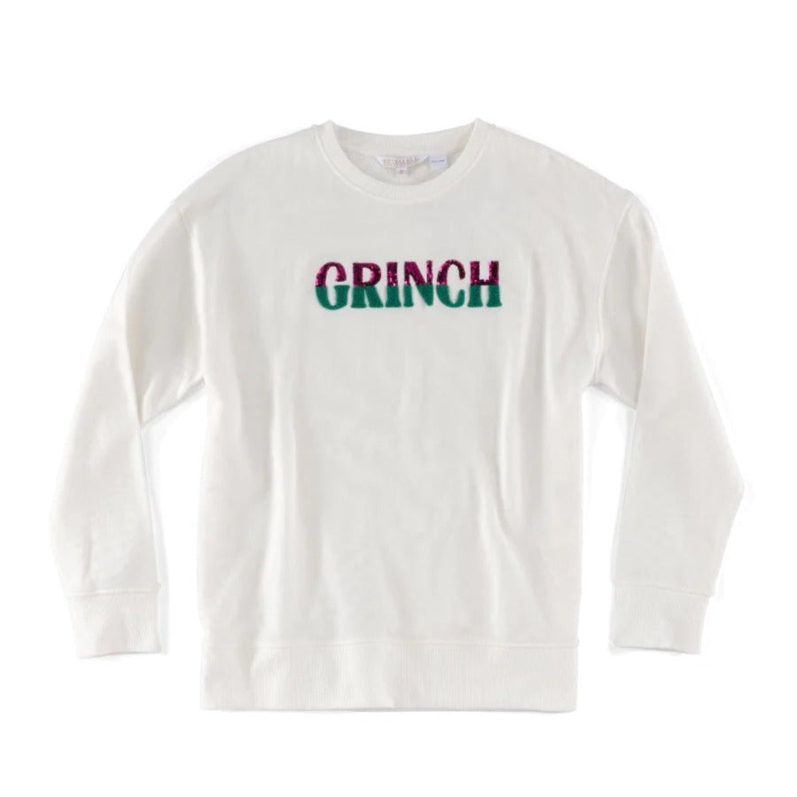 Grinch Sequin Lettered Ivory Sweatshirt