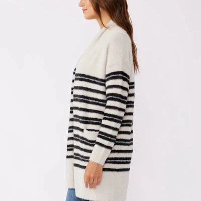 Grey & Black Long Sleeve Stripe Coatigan-Side