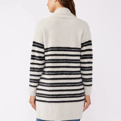 Grey & Black Long Sleeve Stripe Coatigan-back