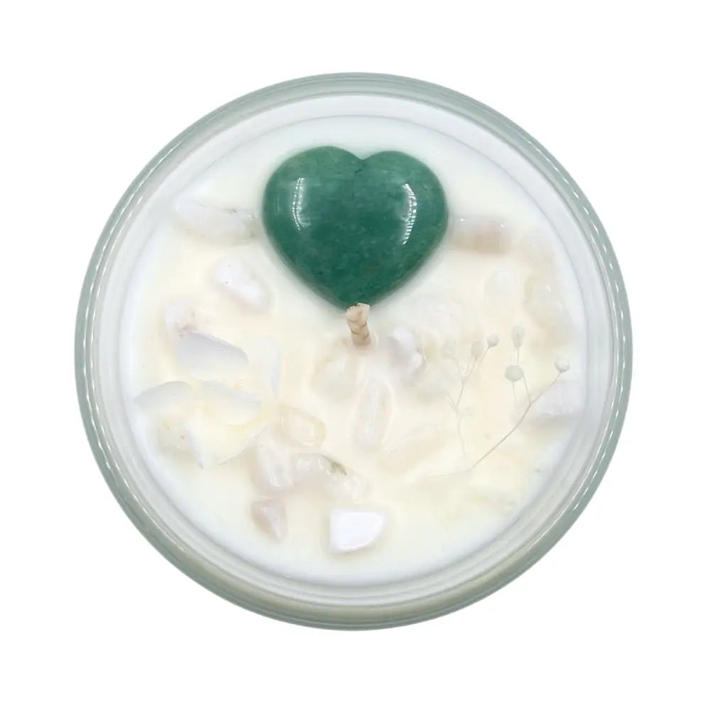 Luck and Prosperity Natural Soy Crystal Candle with Aventurine and Moonstone from Top