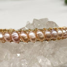 Pearls Peach Bangle Bracelet 18KT Yellow Gold Overlay Close Up