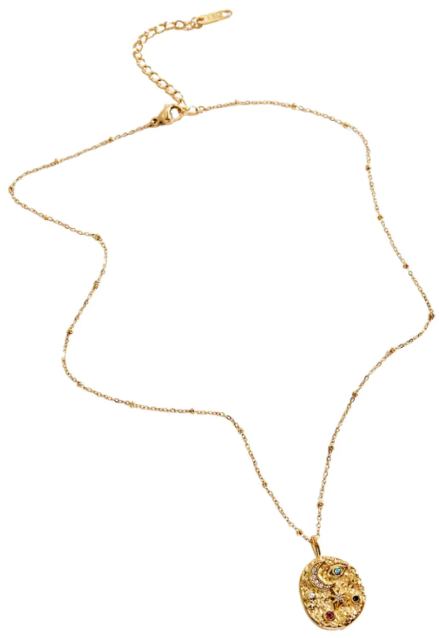 Cosmic Evil Eye Necklace with Moon and Stars for Protection and Guidance Whole View