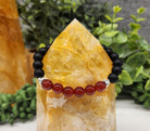 Carnelian and Obsidian 8mm Smooth Bead Stretch Bracelet on Citrine