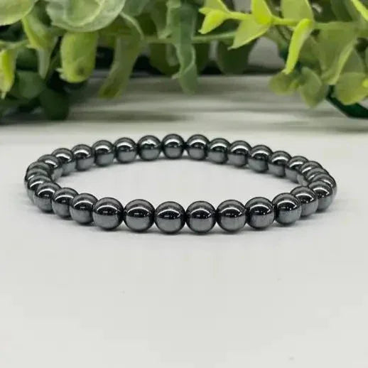 Hematite Smooth Bead Stretch Bracelet  Full View