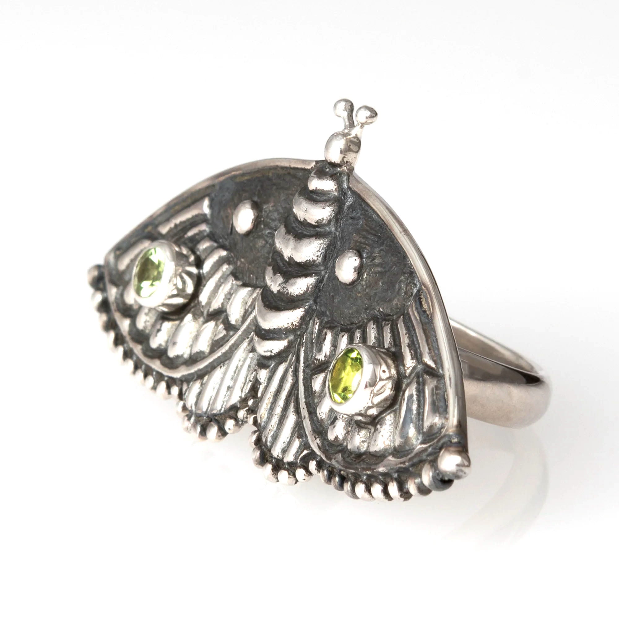 Moth Ring with Peridot angle