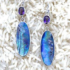 Paua Abalone & Amethyst Earrings Oval Wings Dangle