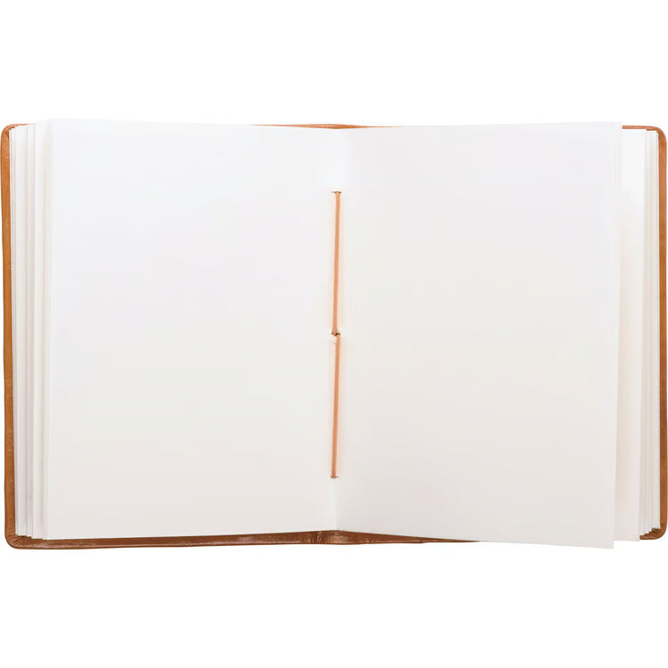 Open notebook with blank pages on a white background
