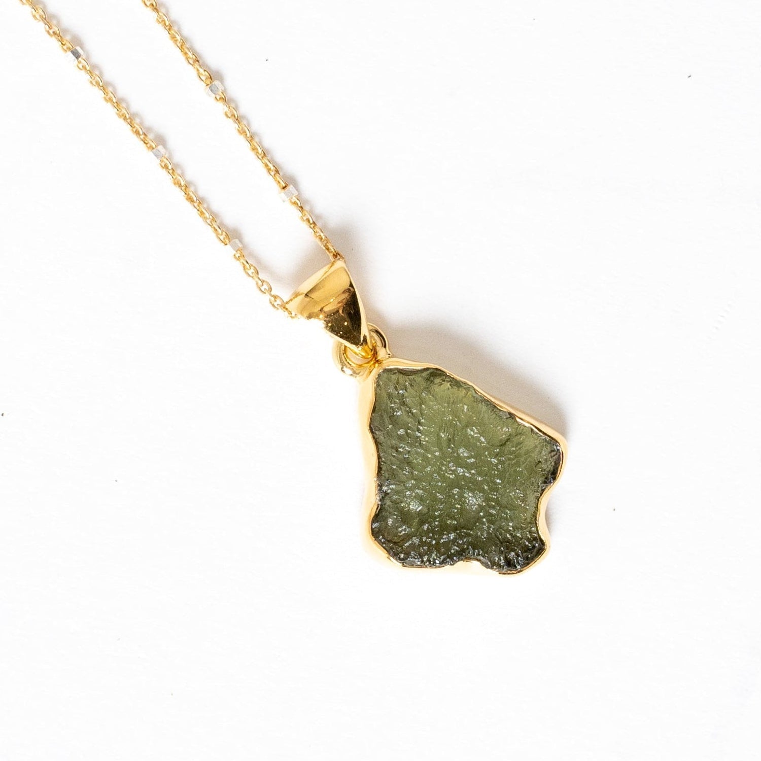 Rough Moldavite Gold Vermeil Pendant for Transformation and Higher Connection