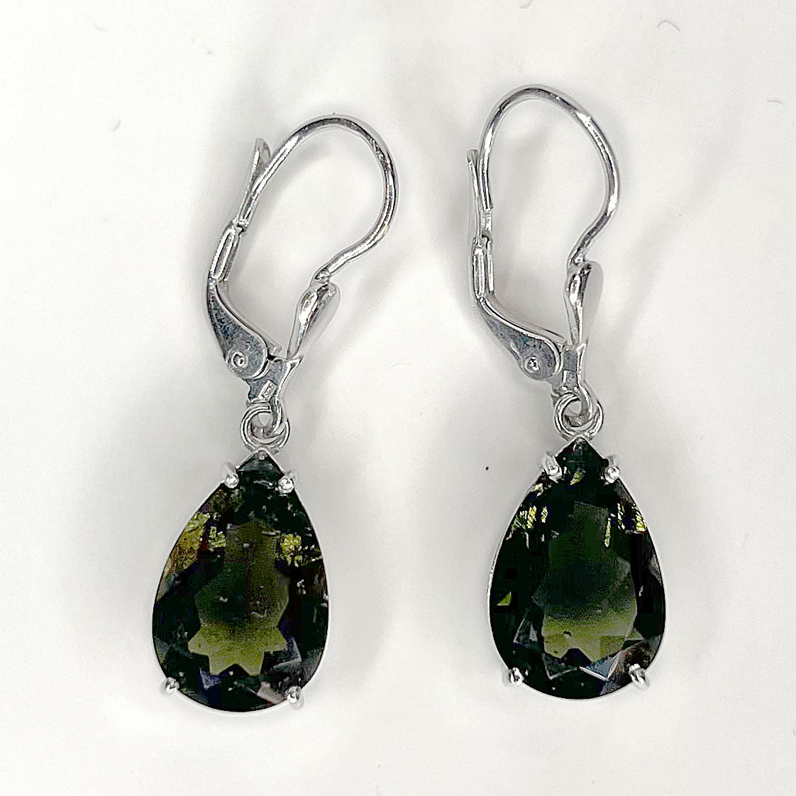 Moldavite faceted Teardrop Earrings w/ Sterling Silver