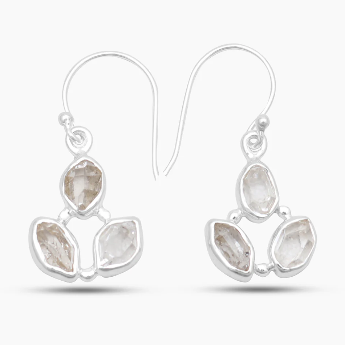 Herkimer Diamond Earrings 3-stone Sterling Silver