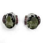 Moldavite Faceted Earrings with Garnet Accents