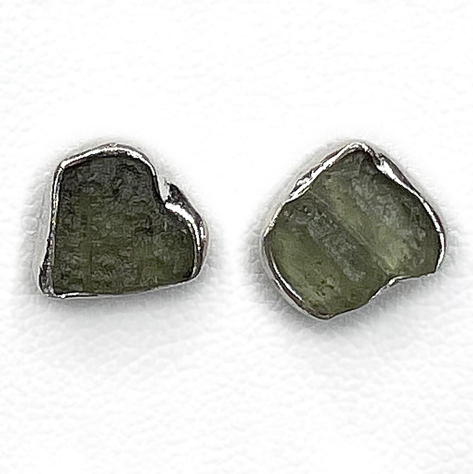 Moldavite Raw Post Earrings in Sterling Silver alternate