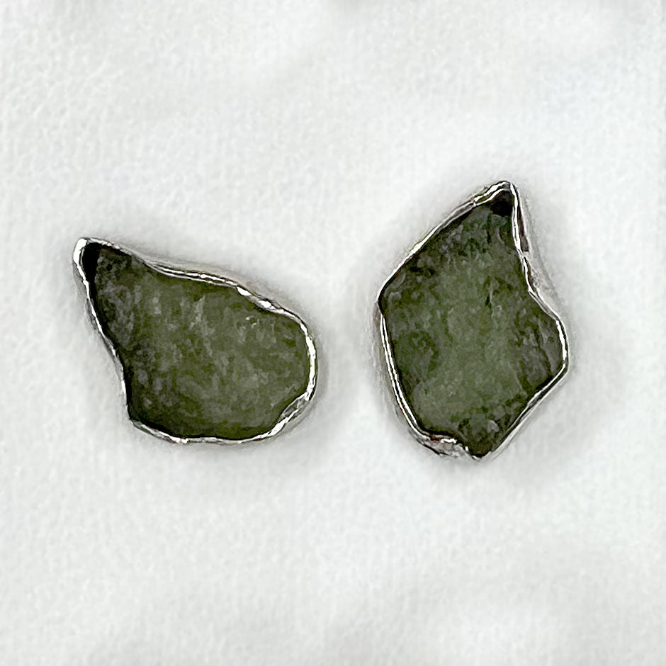 Moldavite Raw Post Earrings in Sterling Silver misc. shapes