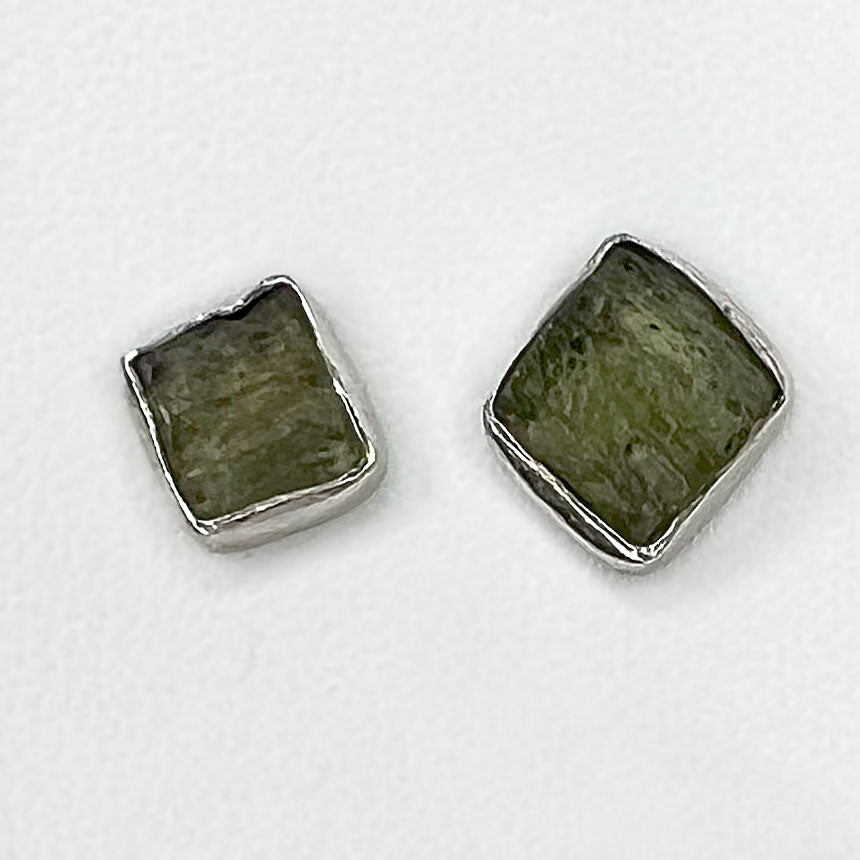 Moldavite Raw Post Earrings in Sterling Silver