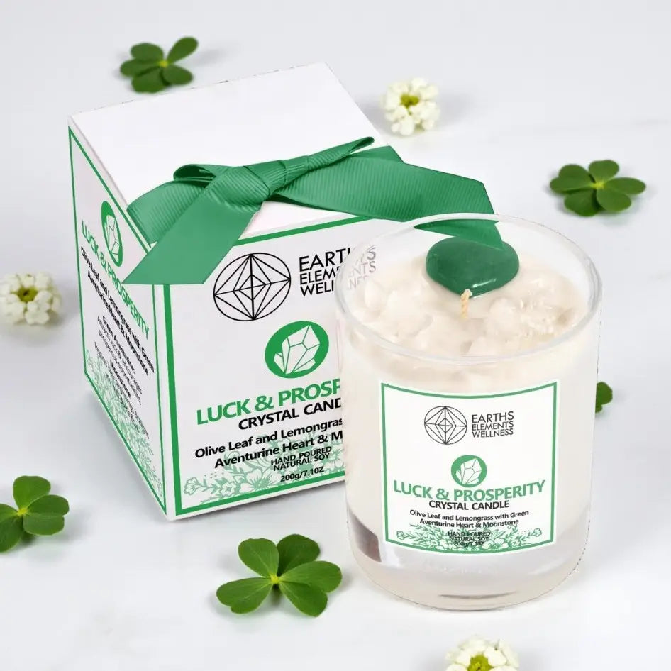 Luck and Prosperity Natural Soy Crystal Candle with Aventurine and Moonstone