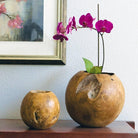 Carved Teak Ball Pot with Orchic