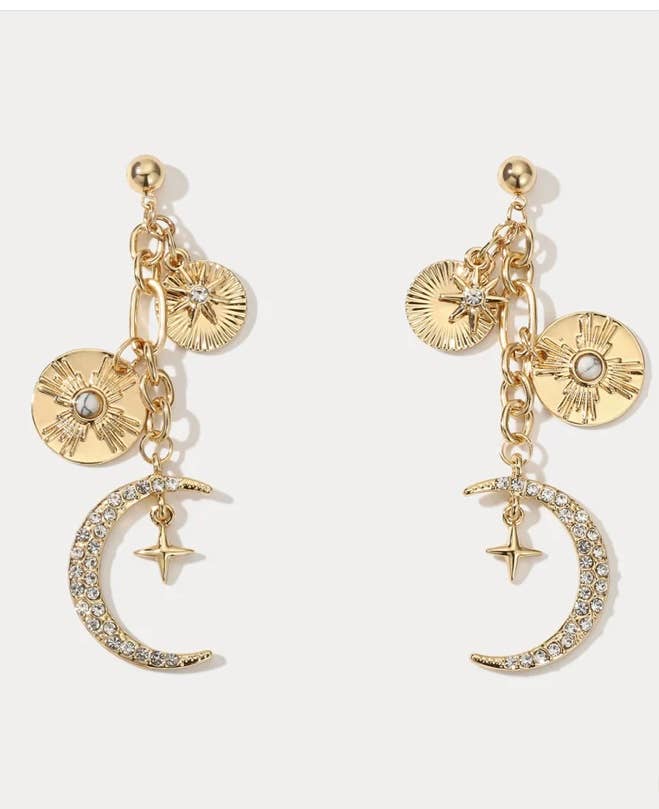 Celestial Charm Moon and Stars Cosmic Earrings Flat Lay