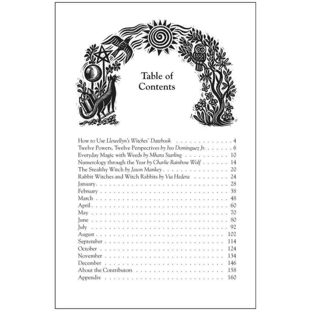 2025 Llewellyn Witches' Datebook Table of Contents