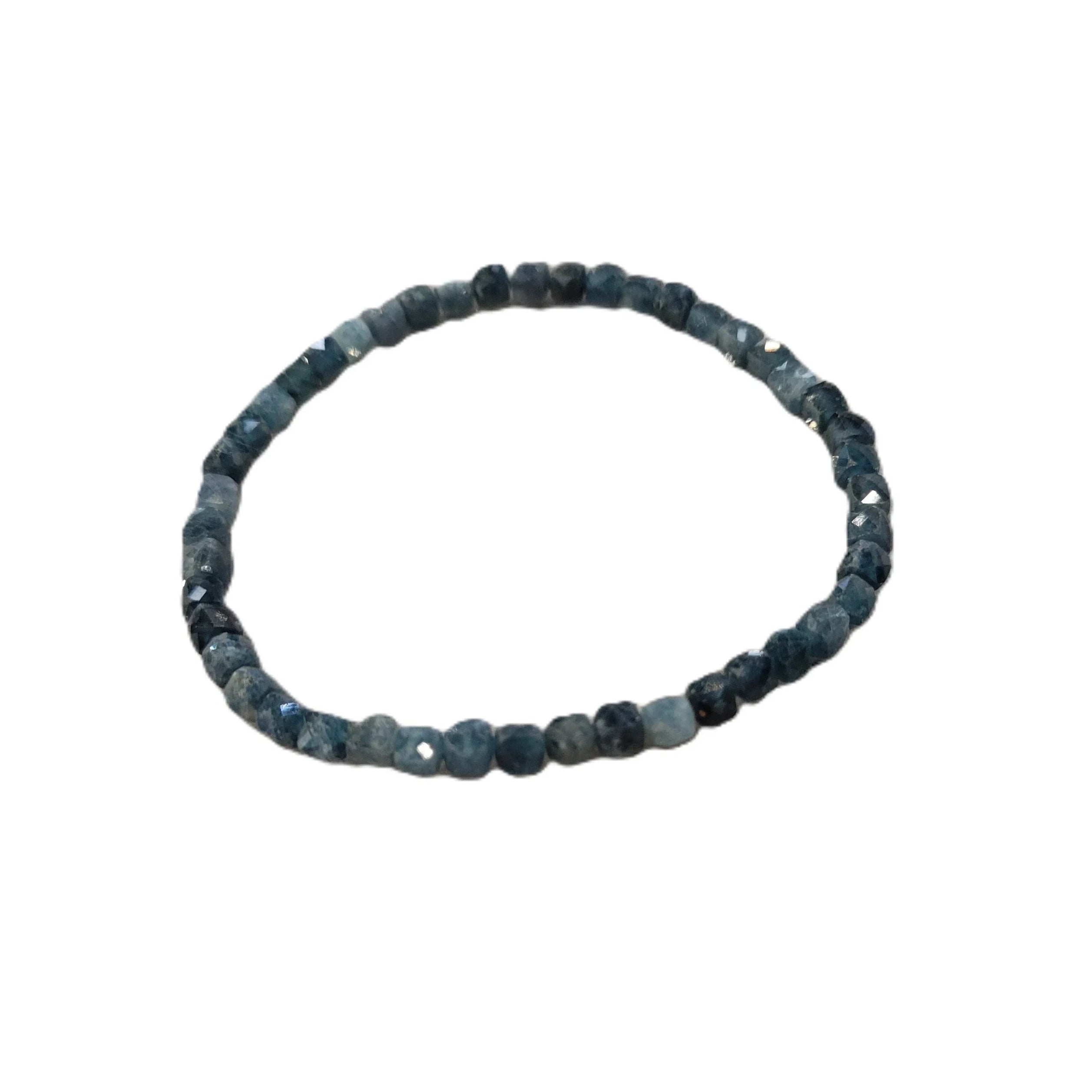 Blue Tourmaline Faceted Bead Stretch Bracelet with Cube Beads