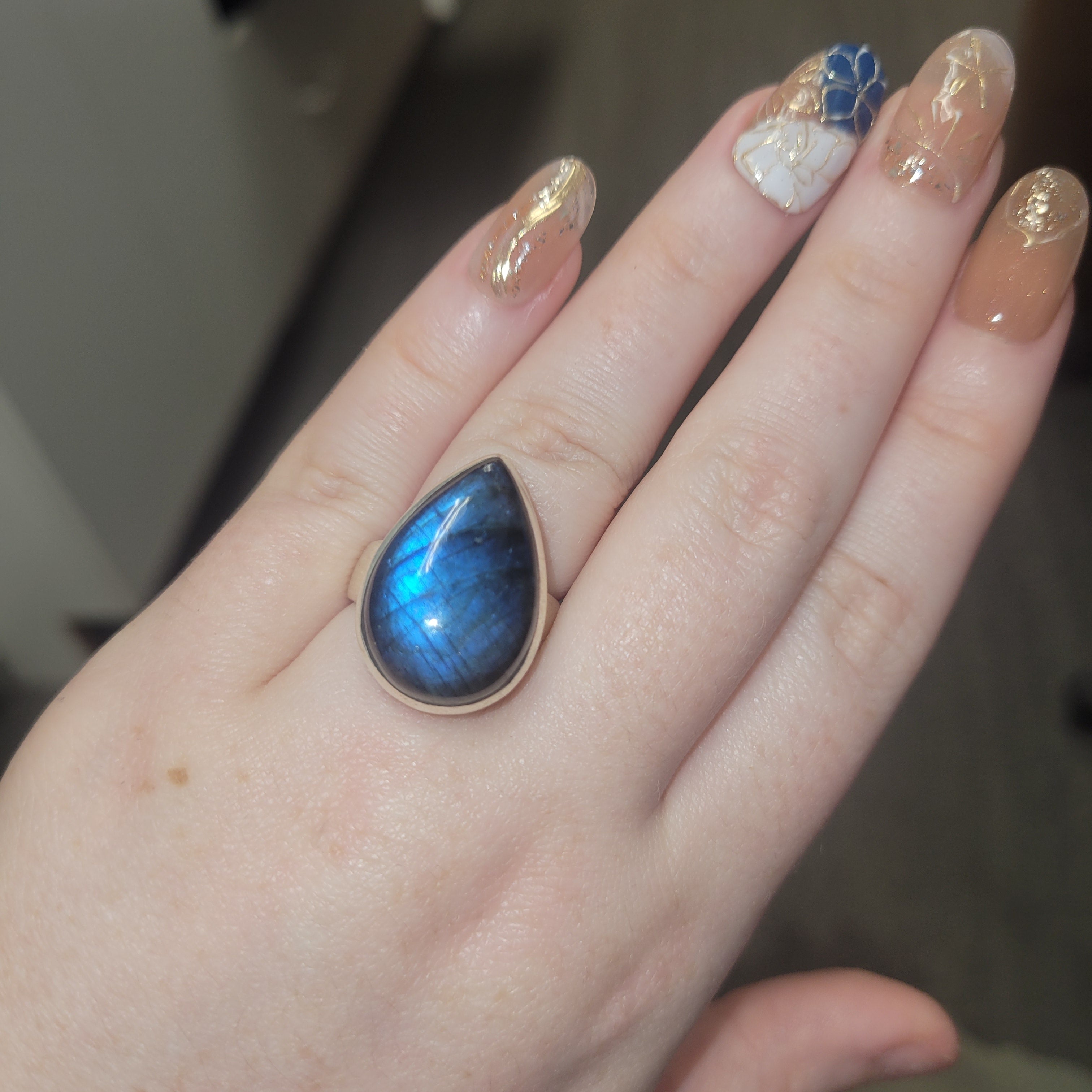 Labradorite Ring Teardrop Cabochon