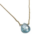 Necklace with a blue topaz teardrop pendant on a white background