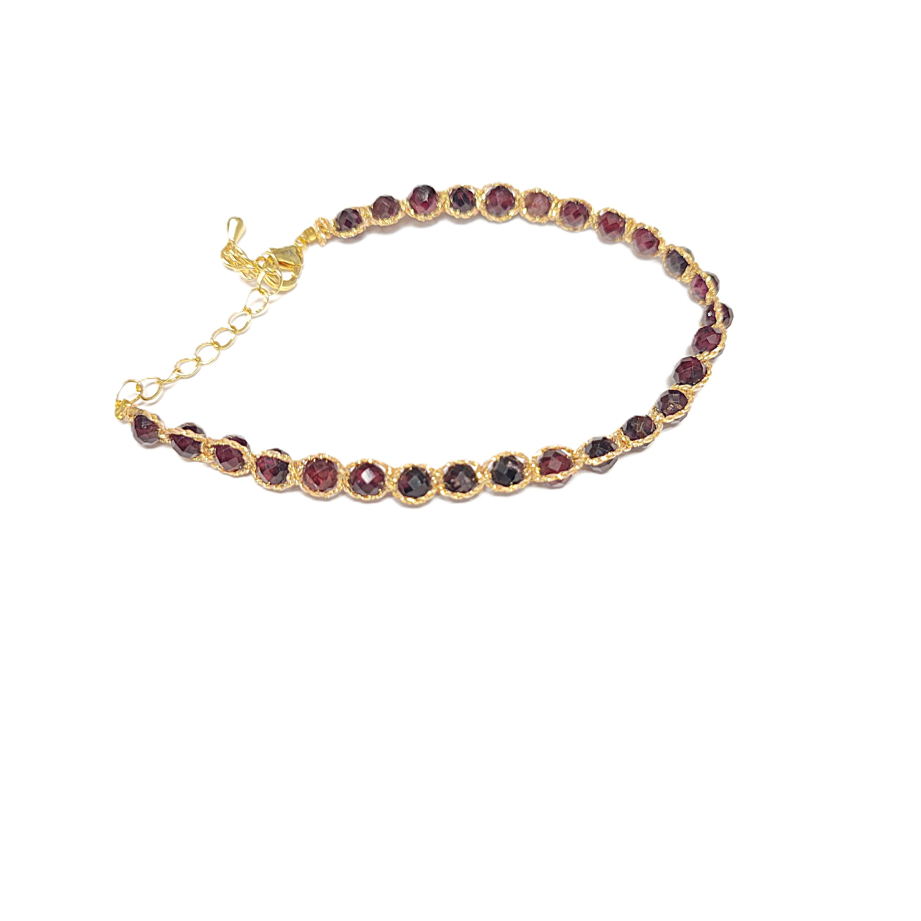 Garnet 4mm Faceted Bead Adjustable Gold Clasp Bracelet