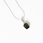 Moldavite Faceted Emerald Cut Pendant Necklace