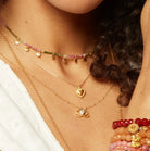 Moonstone Open Lotus Necklace 18KT Gold Plated Brass on Model