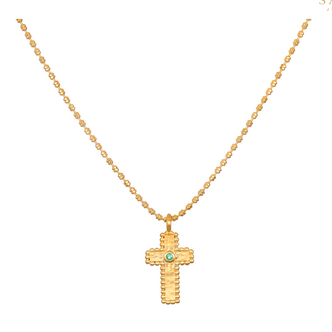 Emerald Cross Gold Pendant Necklace