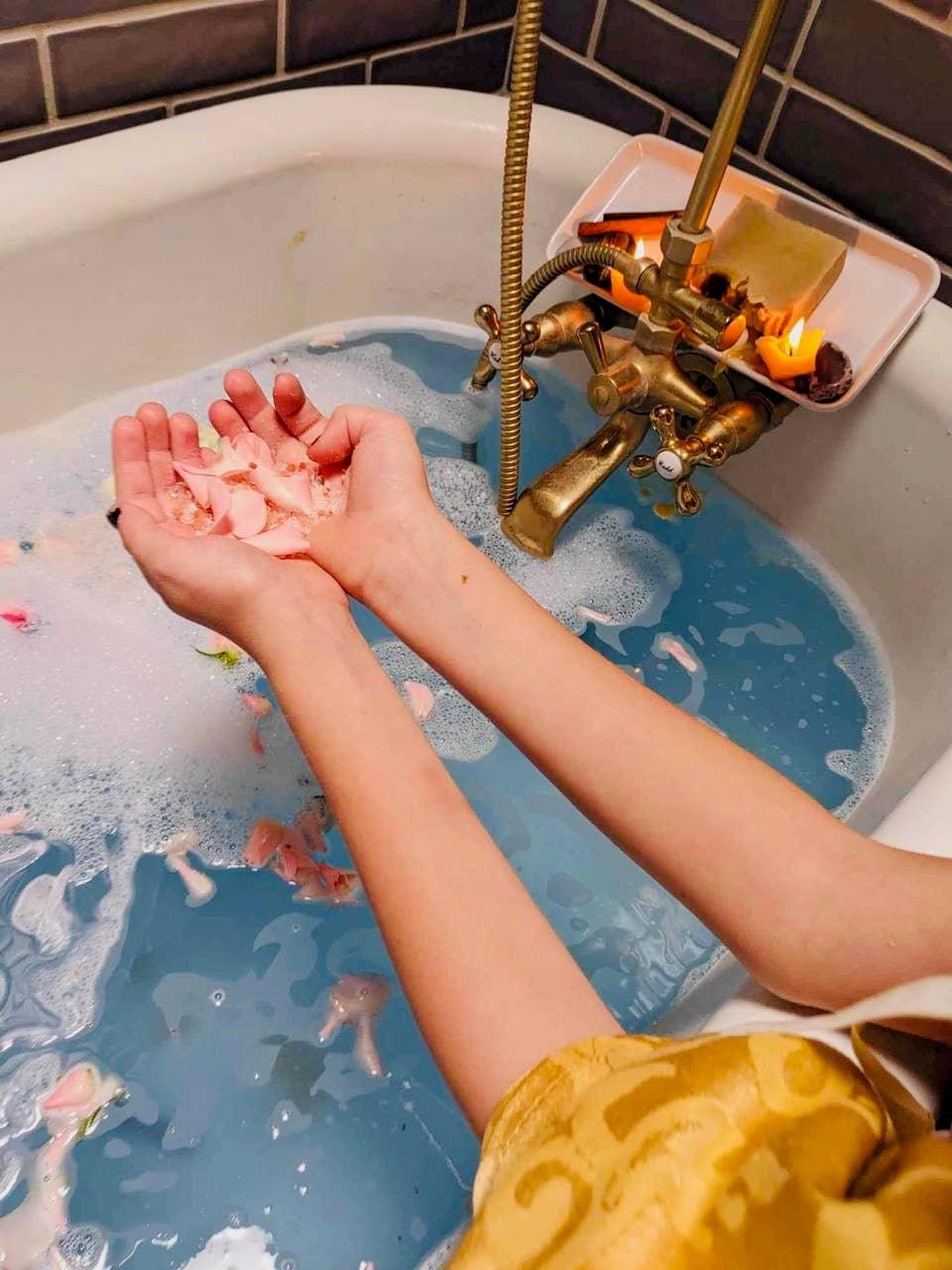 Bath Tub with Flowers And Bath Salts