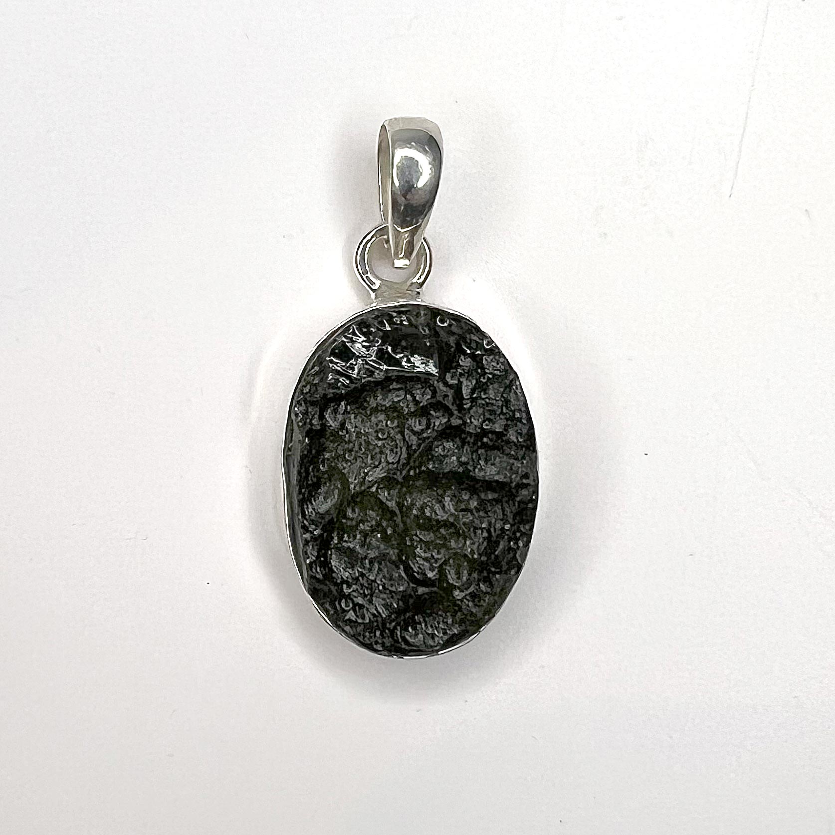 Moldavite Rough Pendant with Sterling Silver