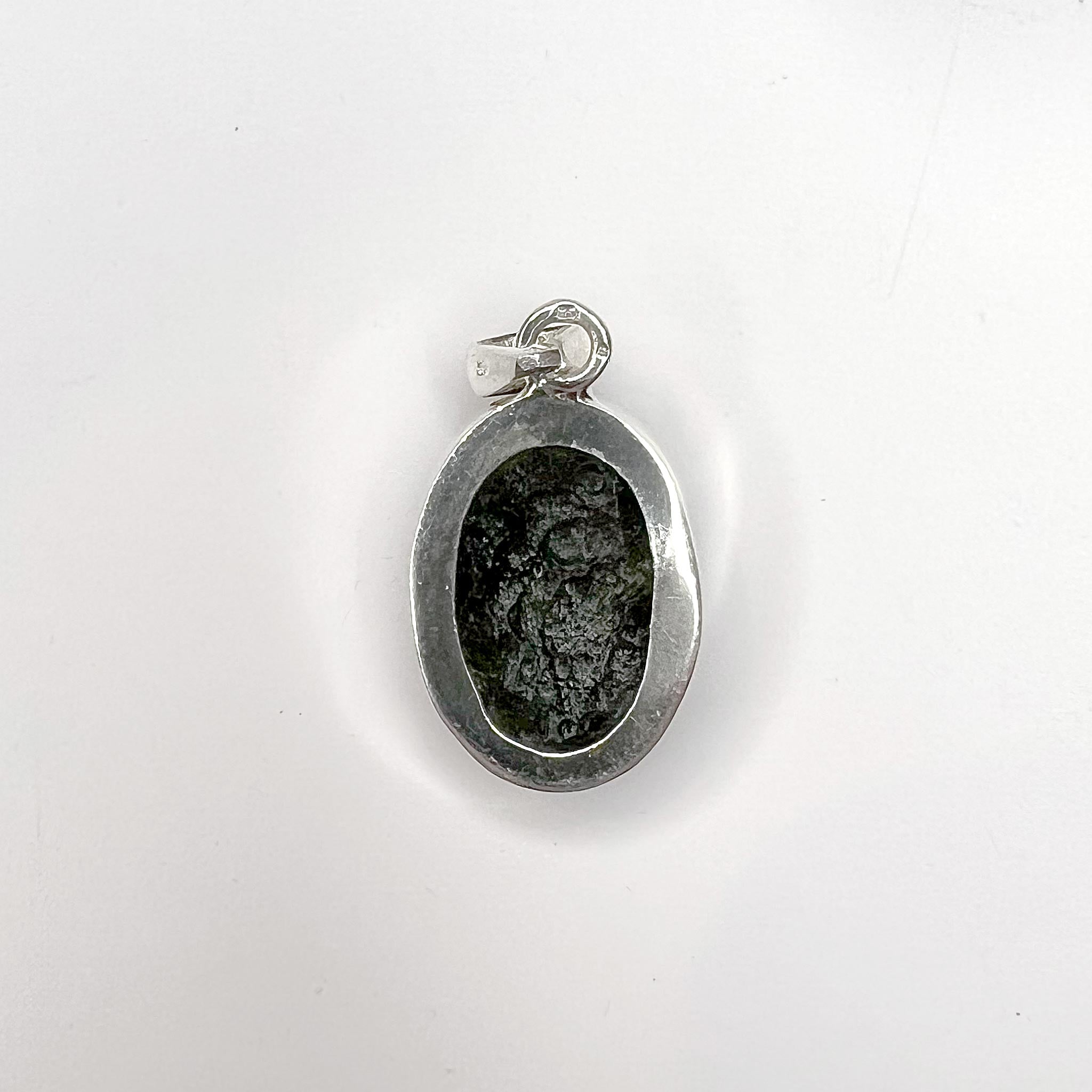 Moldavite Rough Pendant with Sterling Silver back view