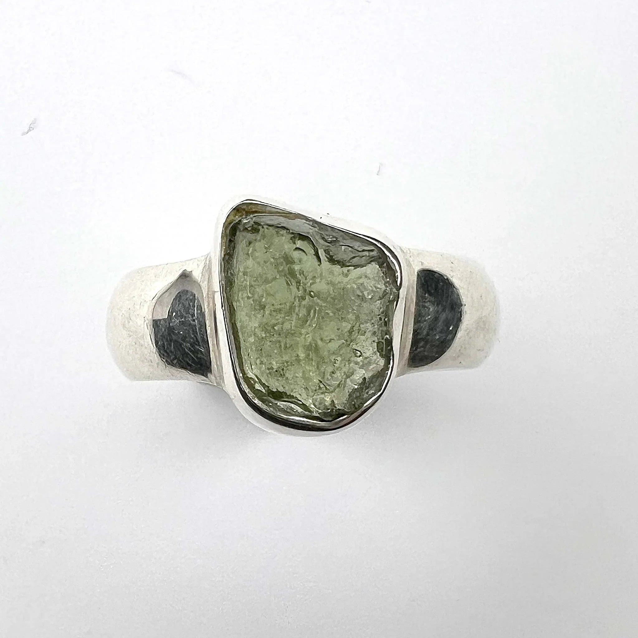 Natural Moldavite Ring front view