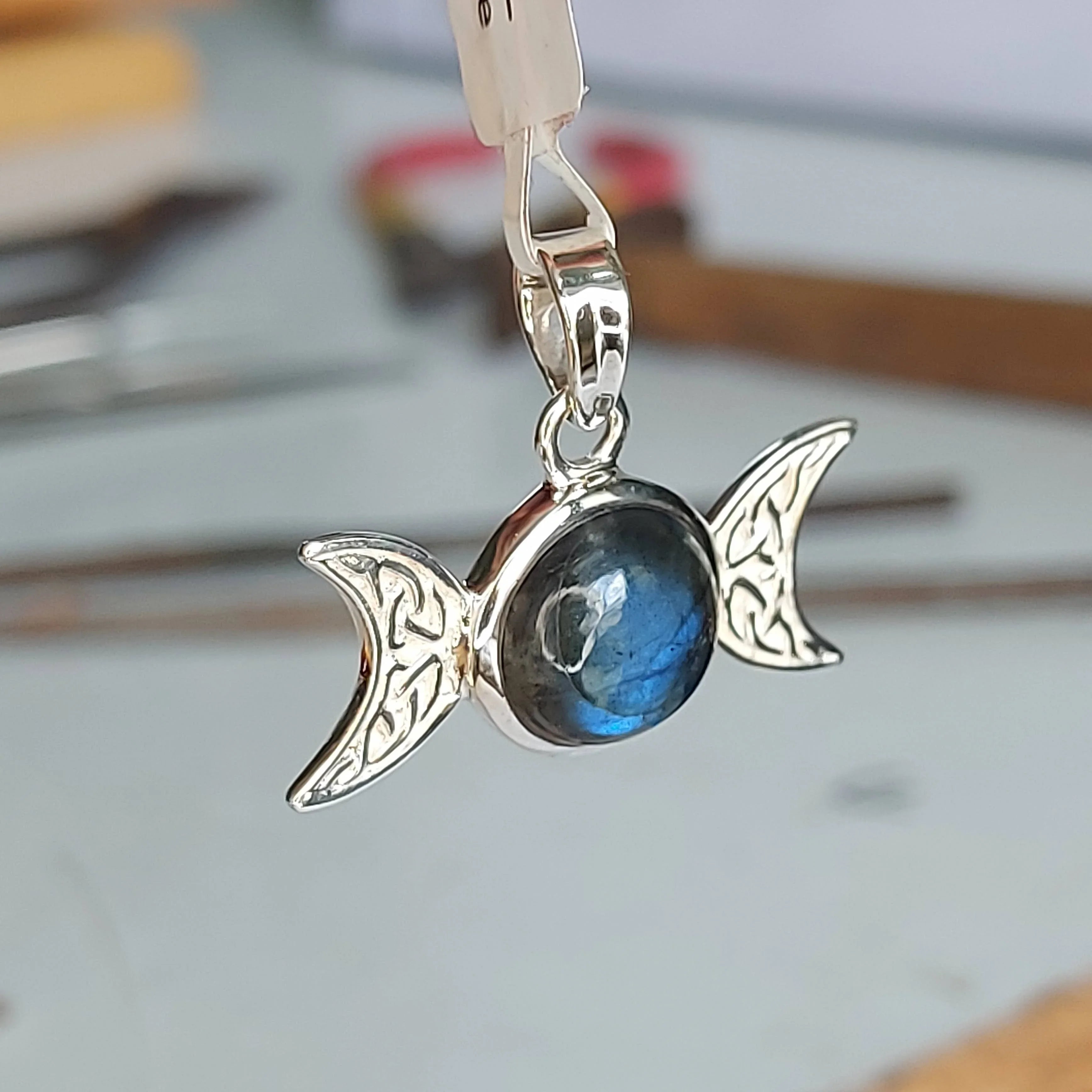 Labradorite Triple Goddess Pendant up close