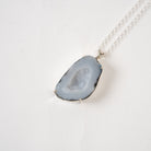 Serene Blue Agate with Crystal Druzy Sterling Silver Necklace