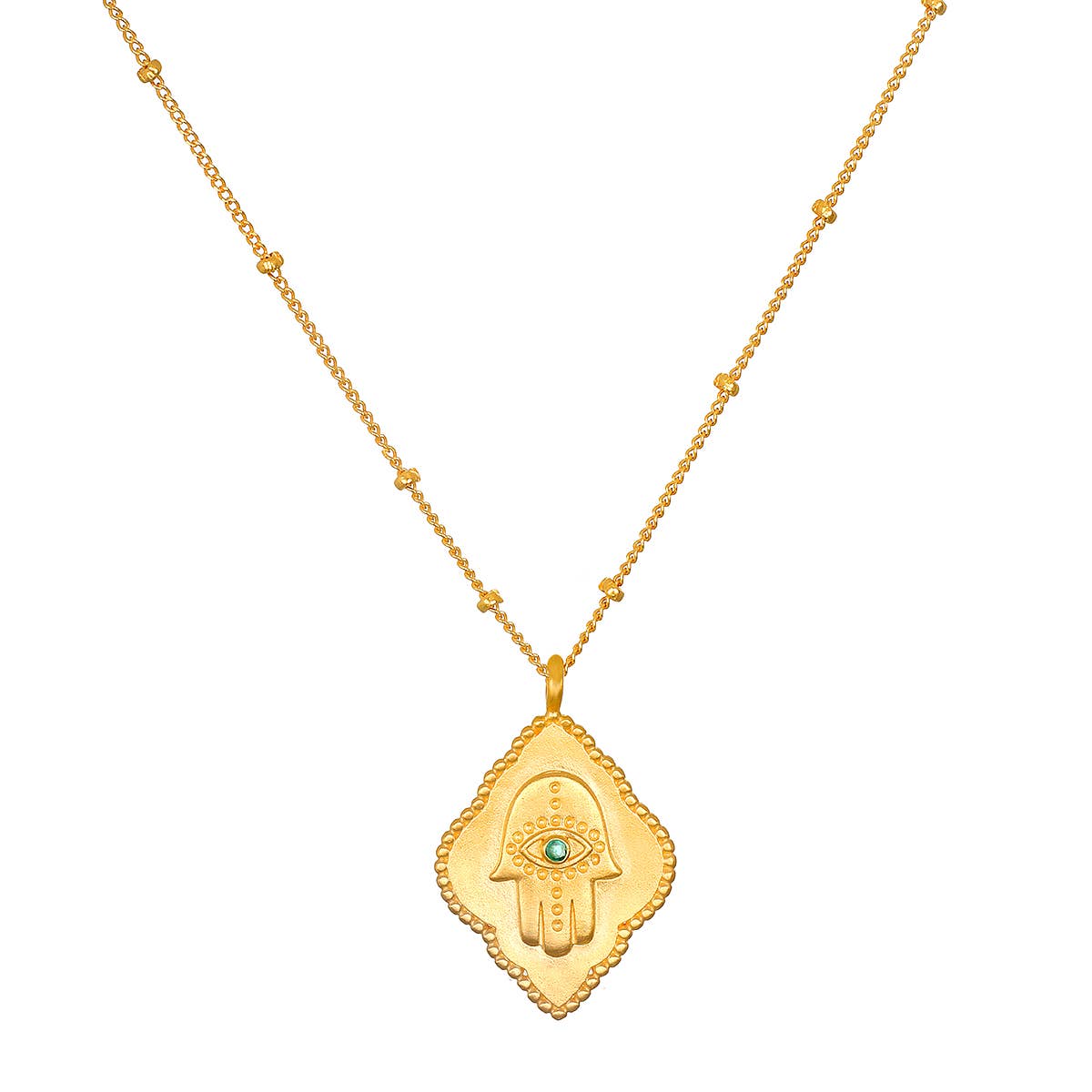 Embraced in Protection Emerald Hamsa Pendant Necklace