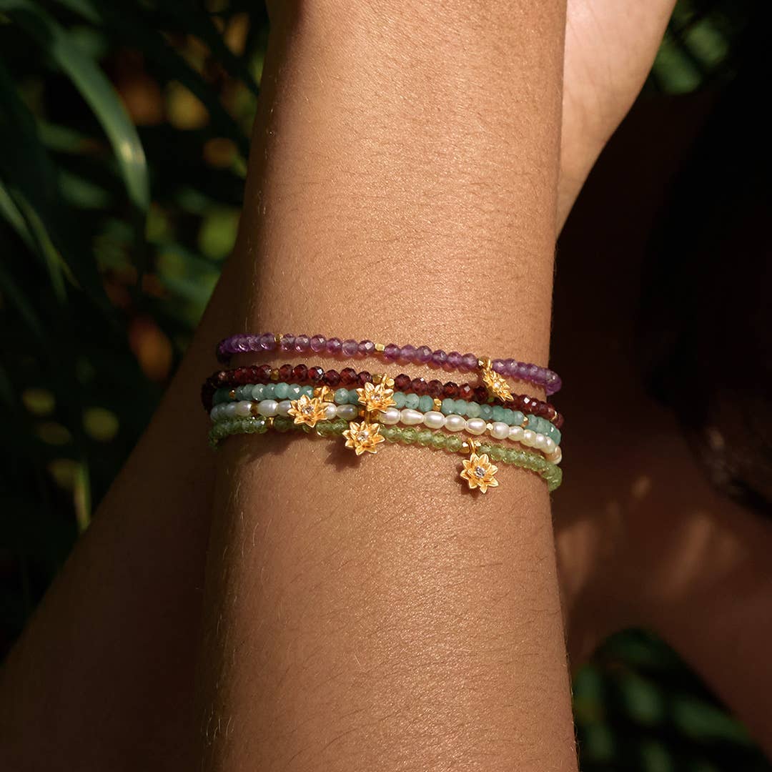 Amethyst Gemstone Bracelet Worn Layered