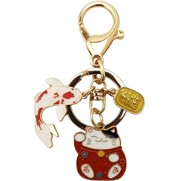 Lucky Cat Enamel Key Chain, Red