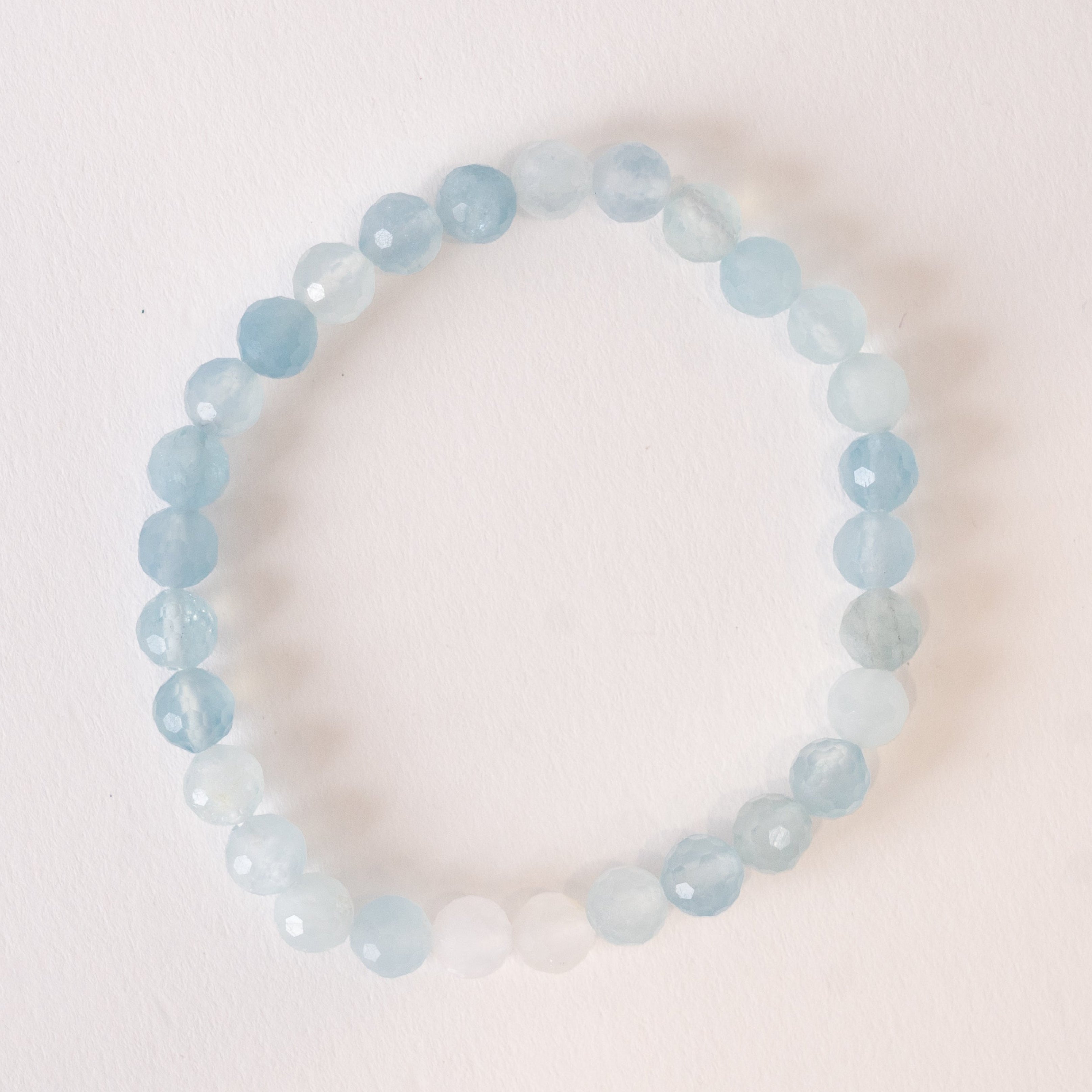 Aquamarine 6mm Faceted Bead Stretch Bracelet AAA
