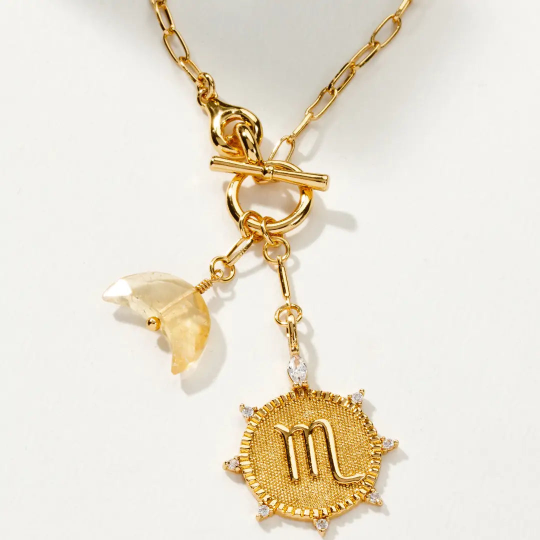 Scorpio Gold Plated Front Toggle Necklace with Citrine Horn Charm