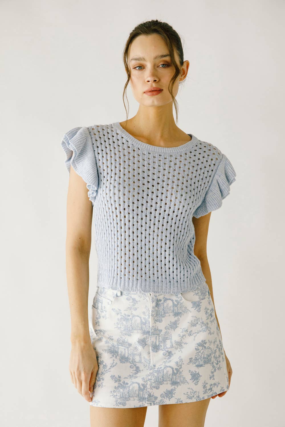 Blue Skies Lasercut Knit Top