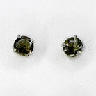 Moldavite Faceted Post Earrings in Sterling Silver round