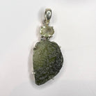 Moldavite Rough with Faceted Libyan Glass Pendant Sterling Silver Front