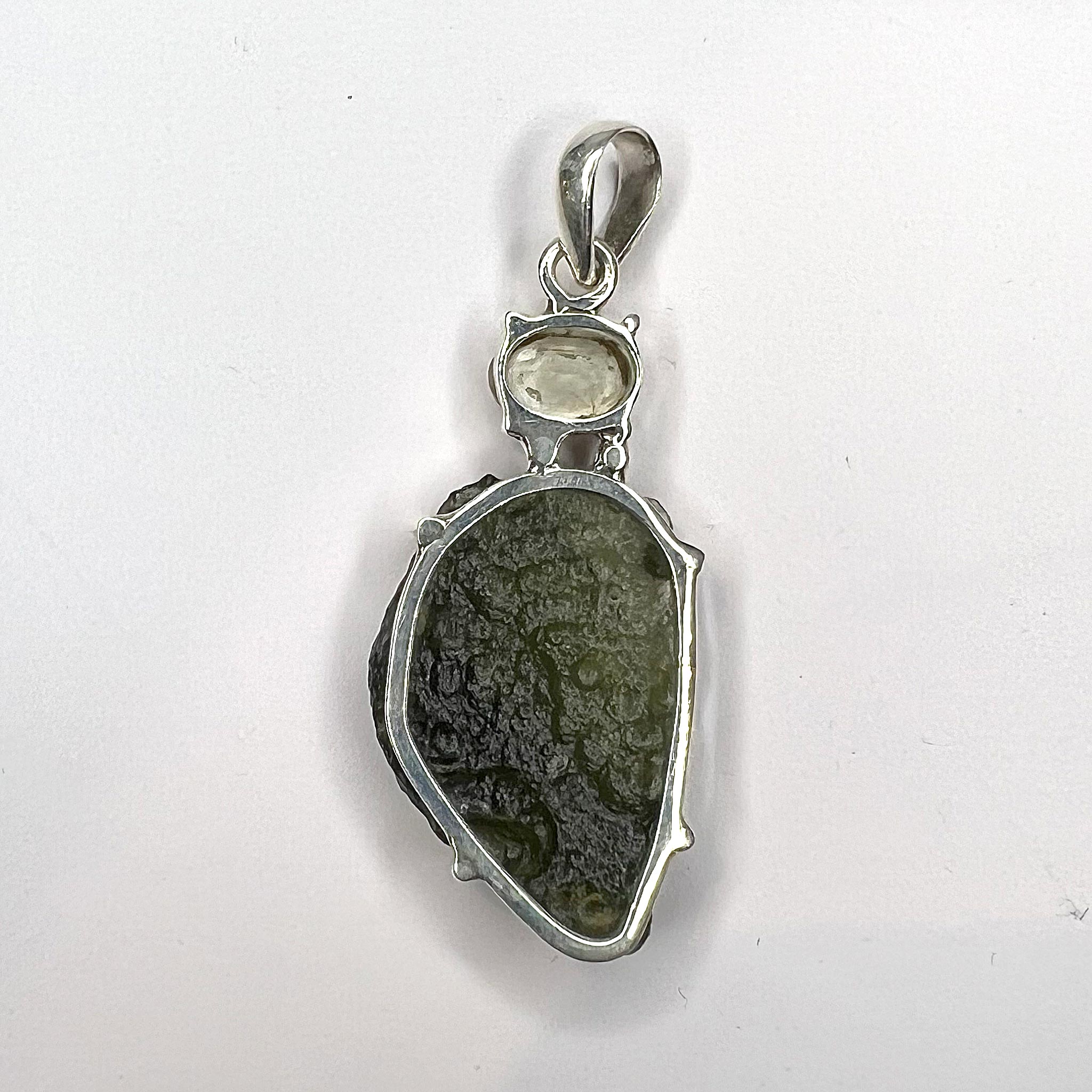 Moldavite Rough with Faceted Libyan Glass Pendant Sterling Silver back side