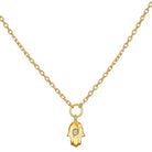 Labradorite Mini Hamsa Pendant Gold Necklace, 18KT Gold Plated Brass, 16"